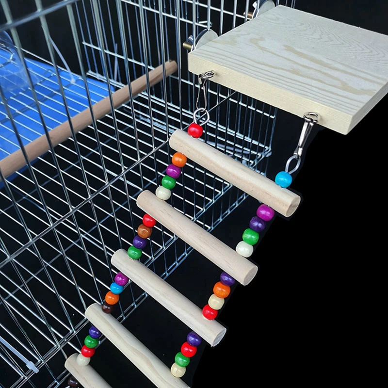Wooden Bird Ladder Colorful Beaded 5-Step Bite Resistant Parrot Chew Toy Swing Training Toys Pet Accessories | Дом и сад