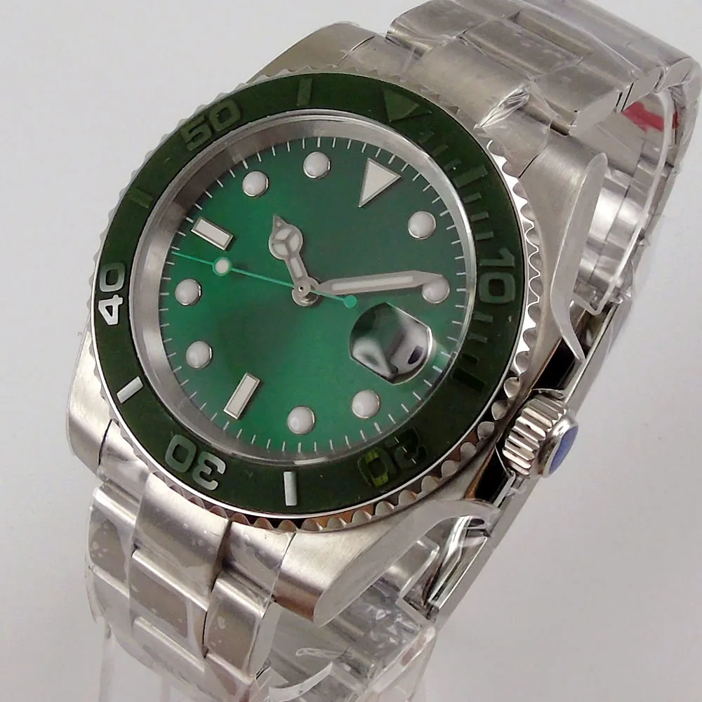 

40mm Green Sterile Dial Sapphire Glass Date Bracelet Brushed Ceramic Bezel NH35A MIYOTA 8215 Automatic Movement Men's Watch