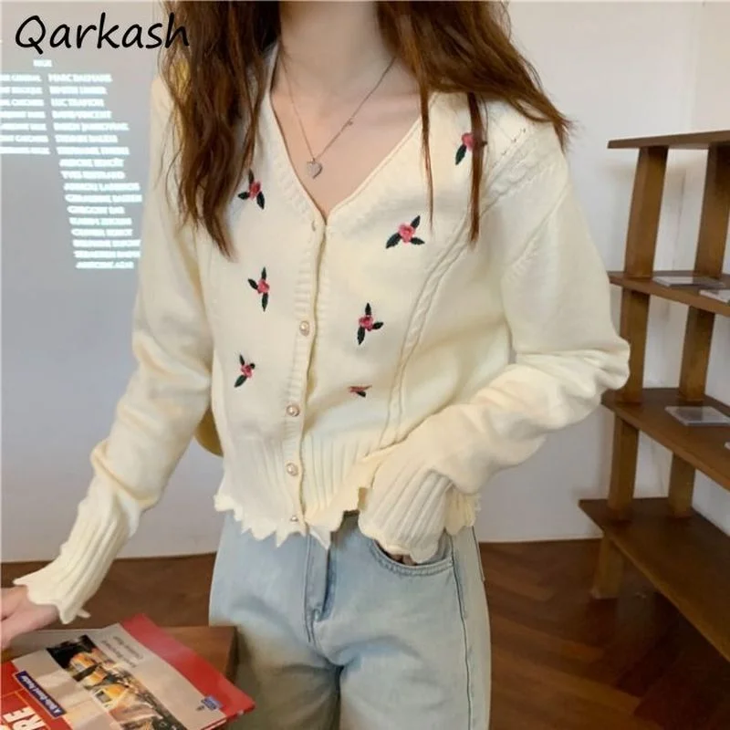 

Cardigan Women Simple Sweet Long Sleeve Sweater Floral Single Breasted Elegant Autumn Spring All-match Stylish Female Clothing