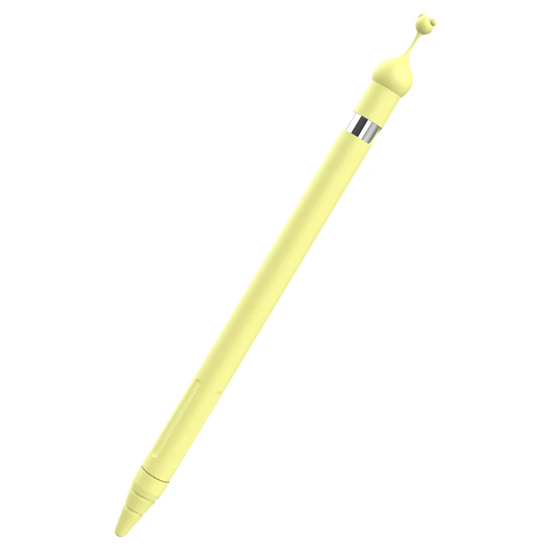 1 Set Cute Cartoon Bear Anti-scroll Silicone Protective Pouch Cap Holder Nib Cover Protective Case Skin For Apple Pencil 1st - Colors: Yellow
