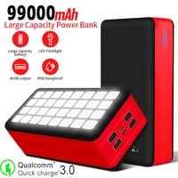 99000mah solar power bank with 4 usb port come with camping light for outdoor travel illumination apply to iphone xiaomi samsung