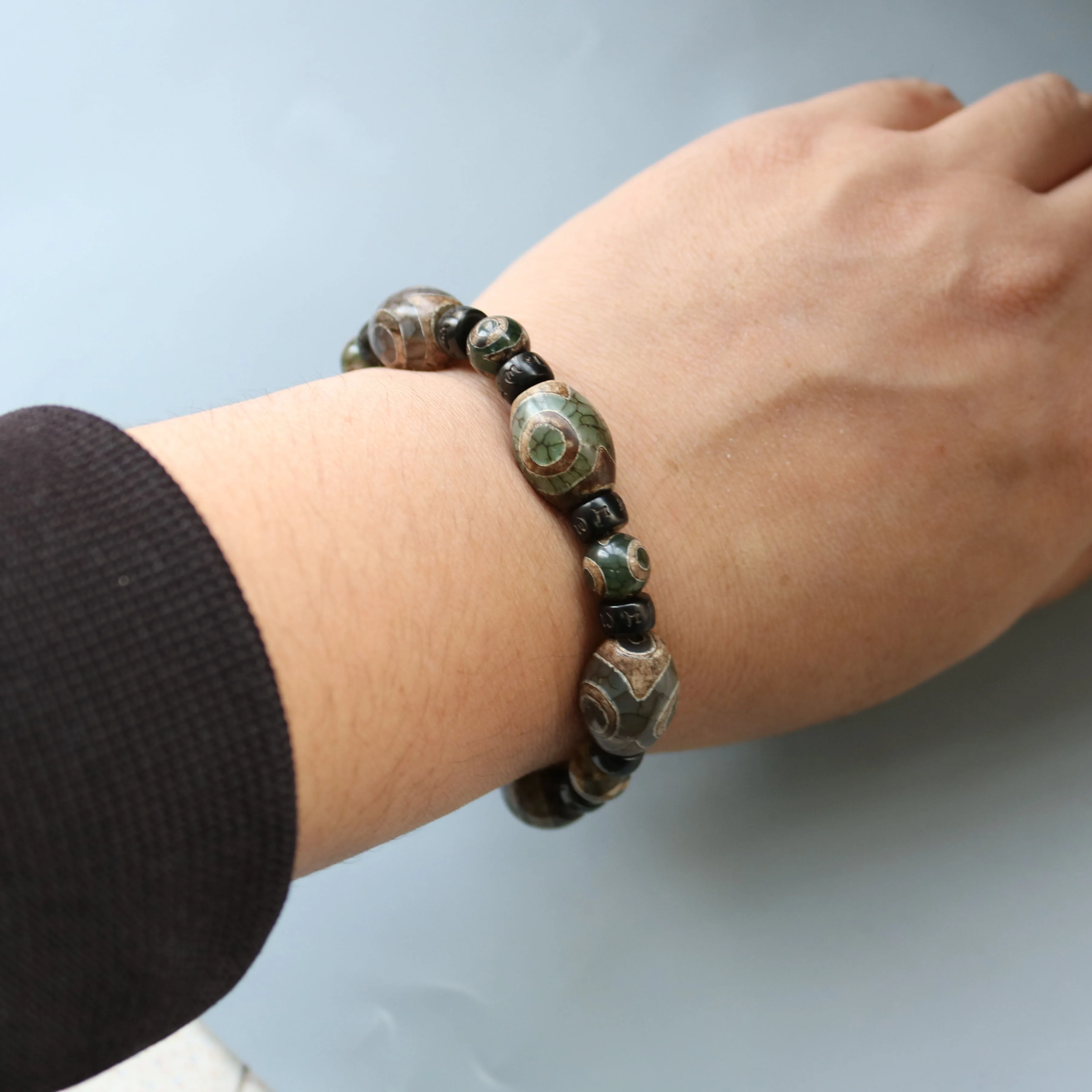 Винтажные браслеты 3 глаза-дзи с тибетскими камнями разделители из скорлупы