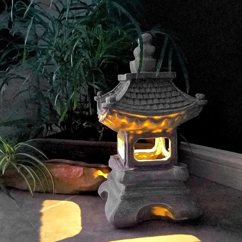 

LUDA Japanese Style Courtyard Decoration Resin Solar Lamp Palace Lanterns Zen Landscape Lights Home Gardening Decoration