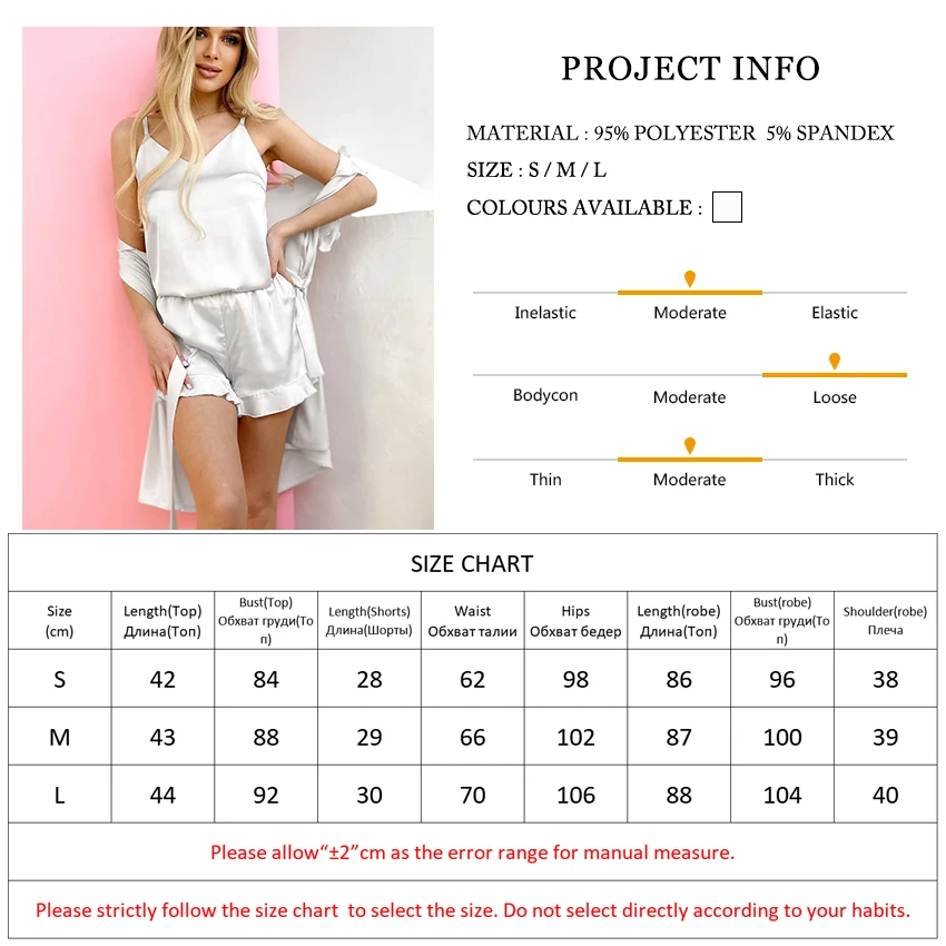 

HECHAN Ruffle Patchwork Women Robes With Sashes 3 Piece Set Satin V Neck Cami Tops Female Shorts Nightwear Casual Pajamas Gray