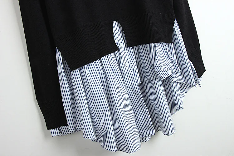 Свитер с имитацией двух предметов 2019 женский черный белый свитер высоким