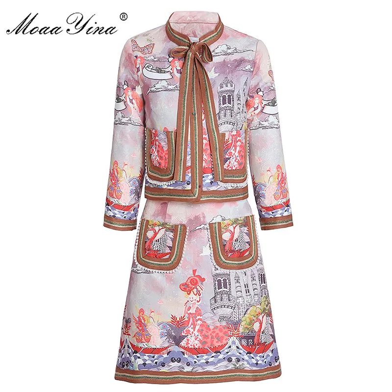 MoaaYina модный дизайнерский костюм весна осень женский длинный рукав мультяшный