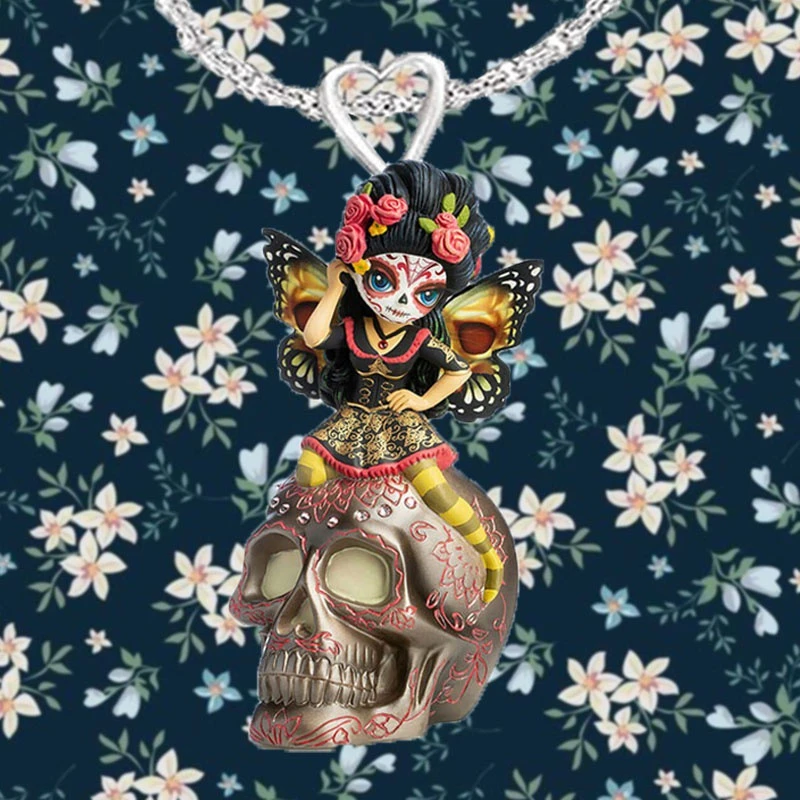 

Simple Creative Cute Girl Acrylic 3D Printing Choker Cute Devil Princess Skull Pendant Casual Party Wave Necklace Jewelry