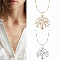 3 colors simple women party gift hollow chain tree of life pendant necklaces