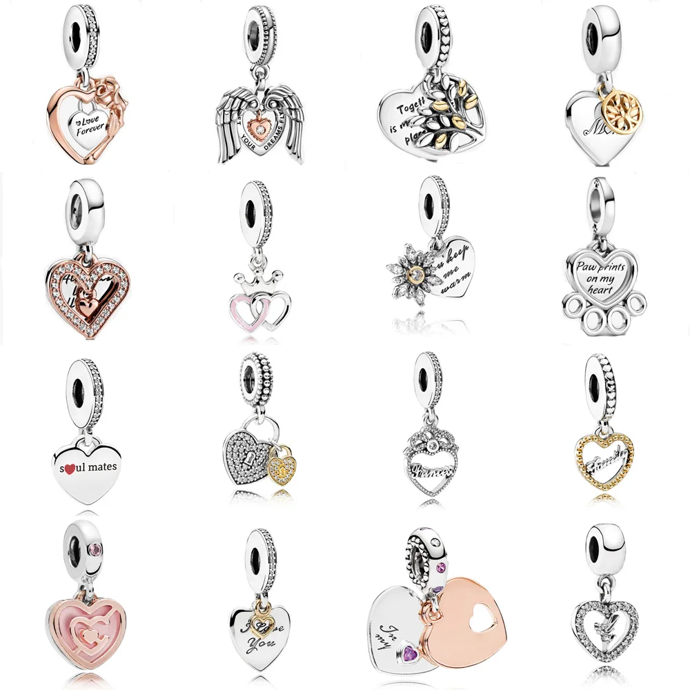

2021 New 925 Sterling Silver Angel Wings & Heart Dangle Charm Fit pandora Bracelet Snowflake Heart Dangle Charm DIY Jewelry
