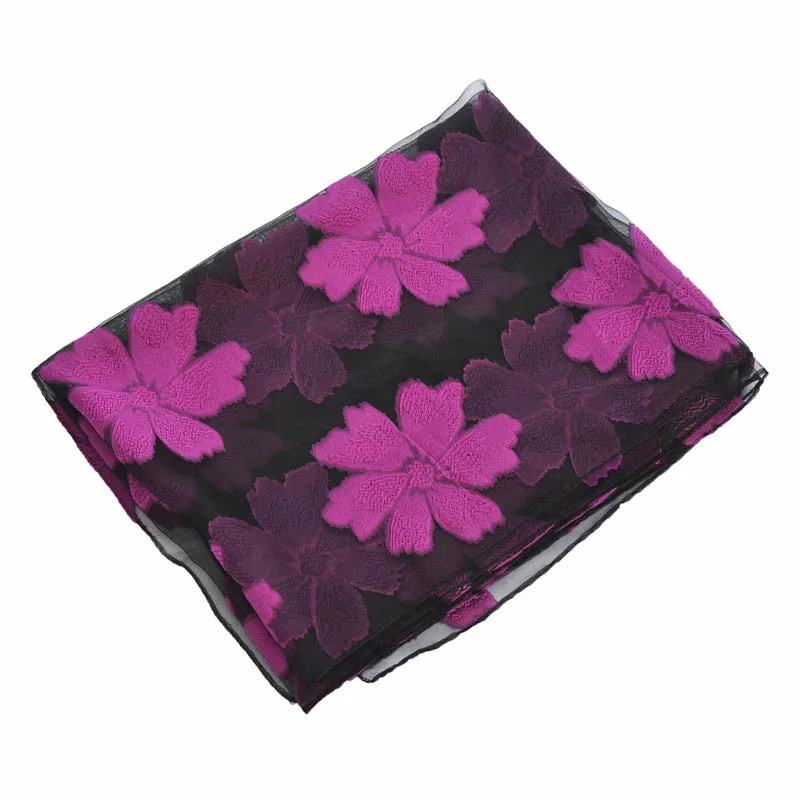 

Female Embroidered Flower Silky Soft Double-Sided Scarf Travel Shawl Organza Lady Solid Color Summer Japanese Korean Style