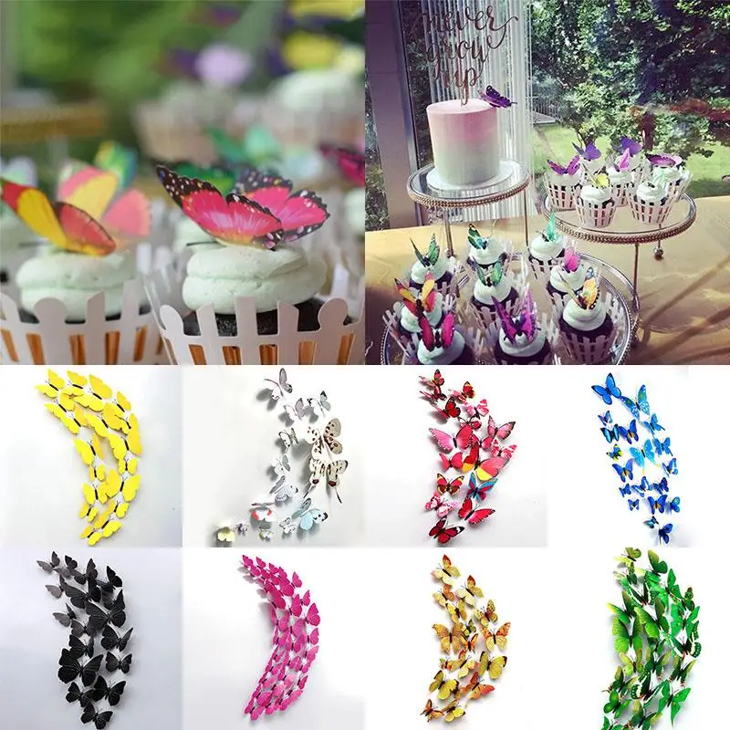 12 шт. многоцветные/твердые крылья 3D бабочка Настенная Наклейка магнитные ПВХ