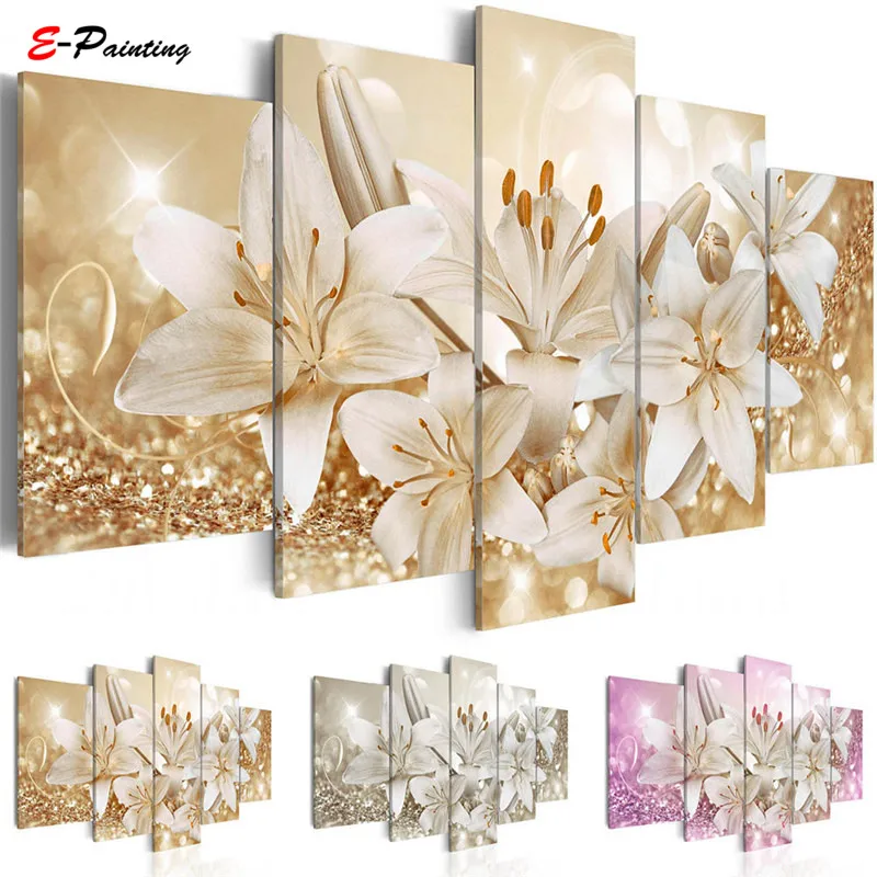 Современная Картина на холсте 5 шт. лилии цветы настенные художественные принты