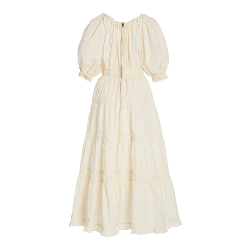 

Early summer age-reducing dress new high waist skin color round neck dress waist solid color temperament commuter dress