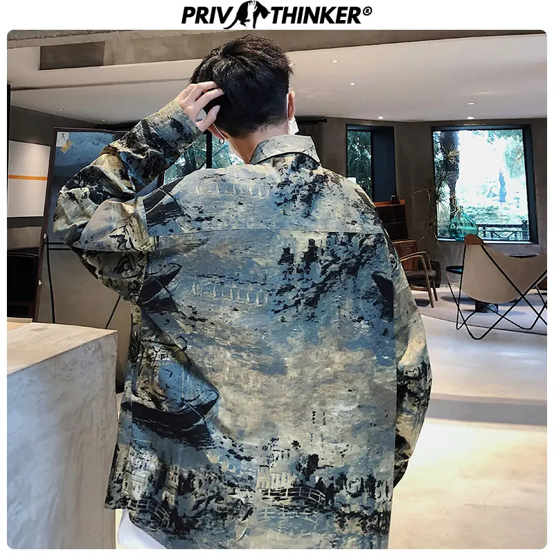 Privathinker мужская повседневная рубашка с принтом длинный рукав хлопок осень