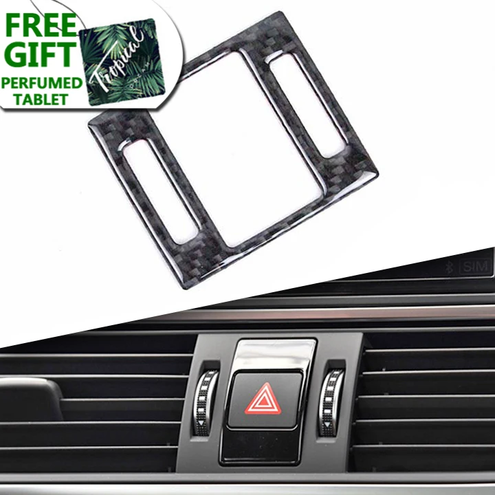 

Car Carbon Fiber Car Interior Air Conditioning Vent Warning Light Safety Buttons Cover Sticker Decoration for AUDI A6 2012-17