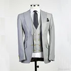 Мужской костюм-тройка из блейзера и брюк, серый приталенный деловой пиджак для свадьбы и вечеринки, весна-осень, 2021