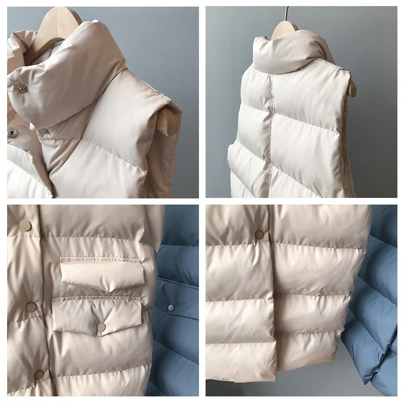 

Autumn Winter Vest Coat Women 2021 New Stand Collar Long Warm Down Jacket Vest Female Waistcoats Vest Cotton Padded Gilet Femme