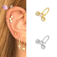 plated 24k gold925 silver crystal five pointed star clip earring for women without piercing ear cuff jewerly gift