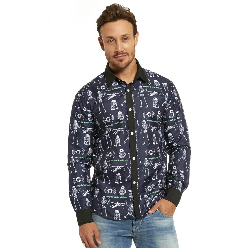 

Spring Male Slim Thick Party Shirts Men's Long Sleeve Printed Casual Shirt Buttons Autumn Turn Down Collar Fashion Shirt