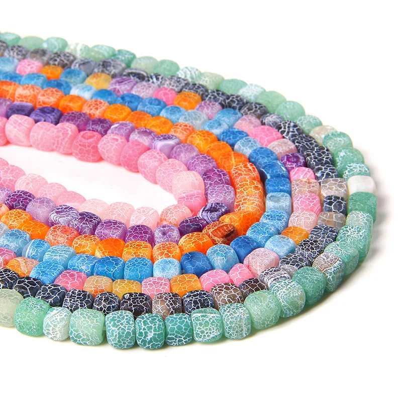 

6-8mm Matte Agates Beads Natural Stone Square Agates Beads For Jewelry Making Frosted Cracked Loose Beads DIY Necklace Bracelet