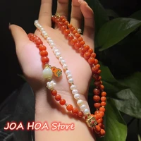 new round beads warring states red agate jade handcrafted diy pendant fashion necklace sweater chain quality jewelry