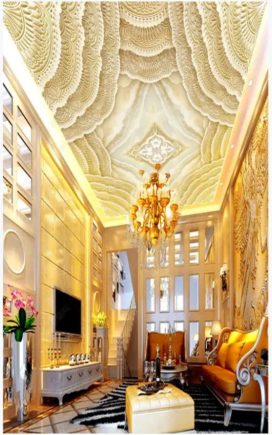 

Custom ceiling wallpaper for walls 3 d zenith mural Beautiful Marble Classical Ceiling Mural in Luxurious Golden Hall wall paper