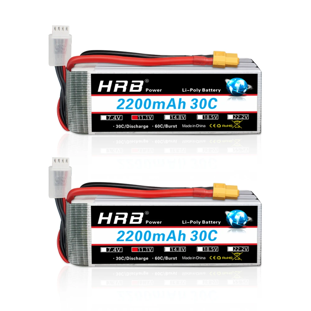 

HRB 1/2 PCS Lipo Battery 3S 11.1V 2200mah 30C T-Deans XT60 Connector For RC Car Truck Monster FPV Drone Quadcopter Boat Tanks