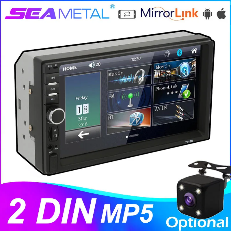 

Автомагнитола 2 Din с сенсорным экраном 7 дюймов, MP5, видеоплеером, FM, Bluetooth, громкой связью, мультимедийным проигрывателем Mirror Link для IOS/Android