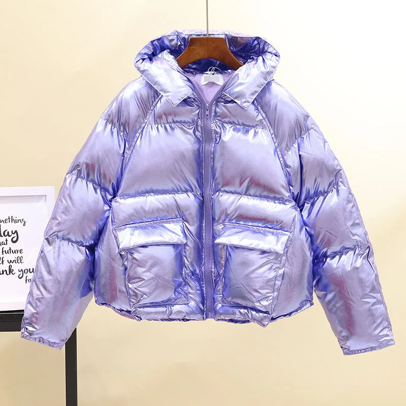 Модная теплая зимняя парка для женщин короткая Глянцевая пуховая хлопковая