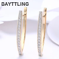 bayttling silver color 37mm goldsilverrose gold aaa zircon v hoop earrings for women luxury wedding party jewelry gift