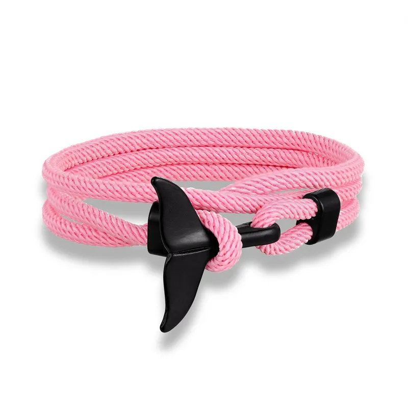 MKENDN модные браслеты с якорем в виде хвоста Кита для мужчин, многослойный амулет, веревка, браслет на цепочке для мужчин и женщин, в морском стиле, обертывание металлическим спортивным крючком - Окраска металла: Pink