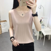 women t shirts sleeveless knitting tops female v neck stretchy t shirt solid pullover tops vest tank top summer clothes y847
