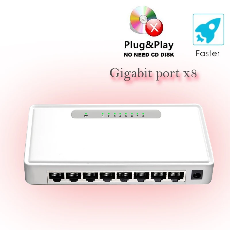 Adaptador de Troca Portas Gigabit Switch Uplink Rede Ethernet Hub Shunt – Completo ou Meio Duplex 8 1000m