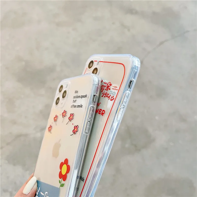 

Little Red Flower Phone Case For iPhone 11 Pro Max Case Clear Funda For iPhone 12 Mini Pro XS MAX X XR 7 8 Plus SE 2 Cover