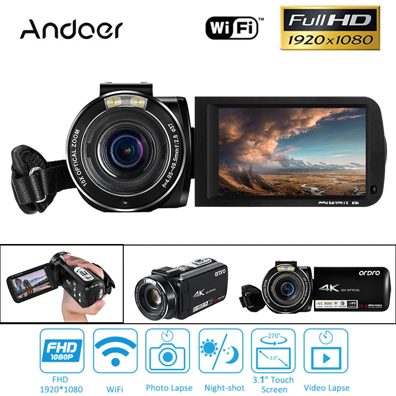 Ordro UHD 4k WIFI 24MP цифровая видеокамера с 3 1 ''сенсорным дисплеем Wifi