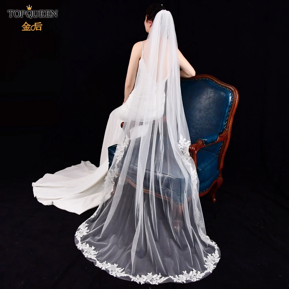 

Свадебная фата с блестками TOPQUEEN V47, белая Фата цвета слоновой кости с кружевной вышивкой, свадебные аксессуары