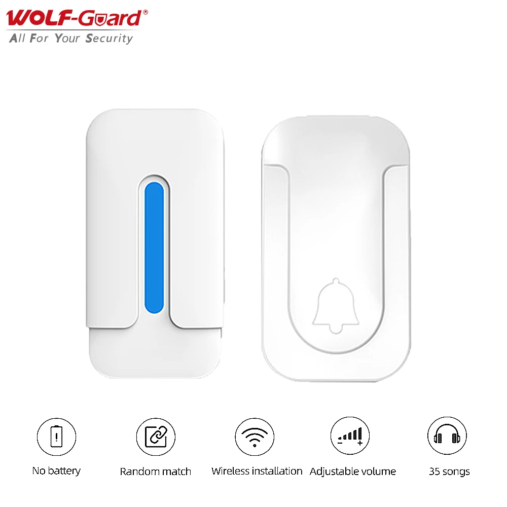 Автономный беспроводной дверной звонок Wolf-Guard 433 МГц модный с 35 музыкальными