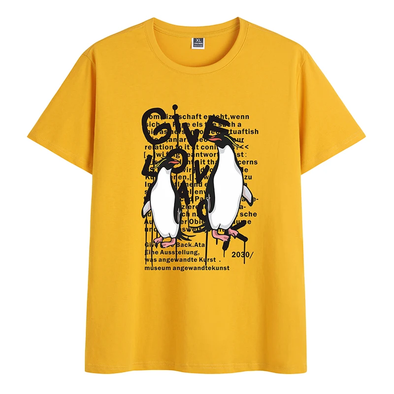 

Penguin Pattern O-Neck T Shirt 2021 Summer Black T-Shirt Men Short Sleeve Male Letter Print Cotton Tee Casual Streetwear Tops