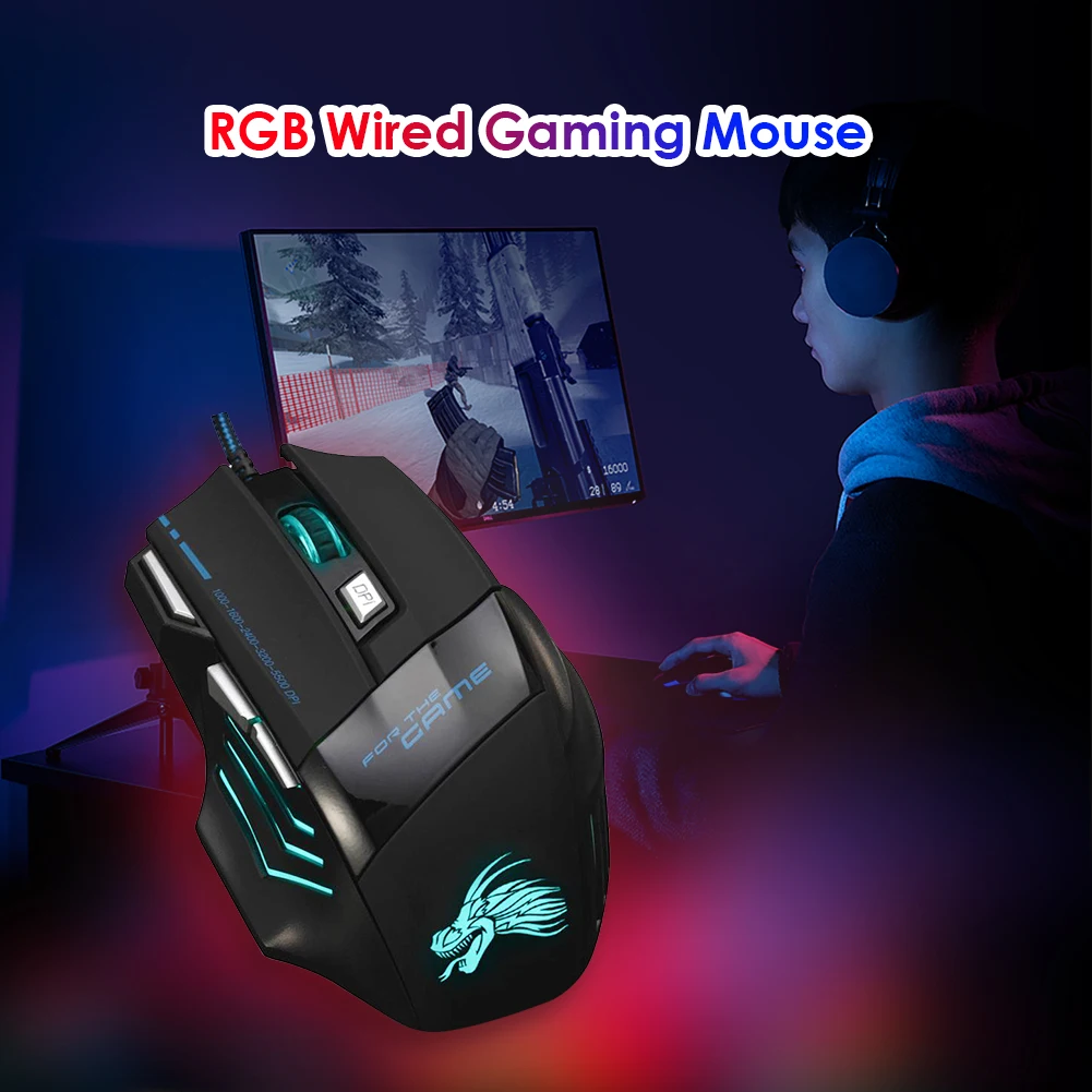 

Wired Gaming Mouse 7 Button Backlit 5500 DPI Adjustable Optical PC Gamer Mice Laptop Computer Ergonomic Mice Silent