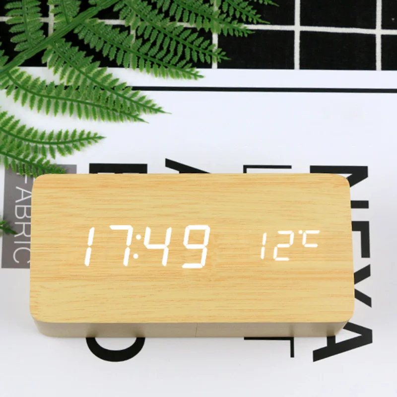 

Humidity Clock Digital Humidity LED Alarm Clock Voice-Controlled Temperature Intelligent Wood Clock Wood Electronic