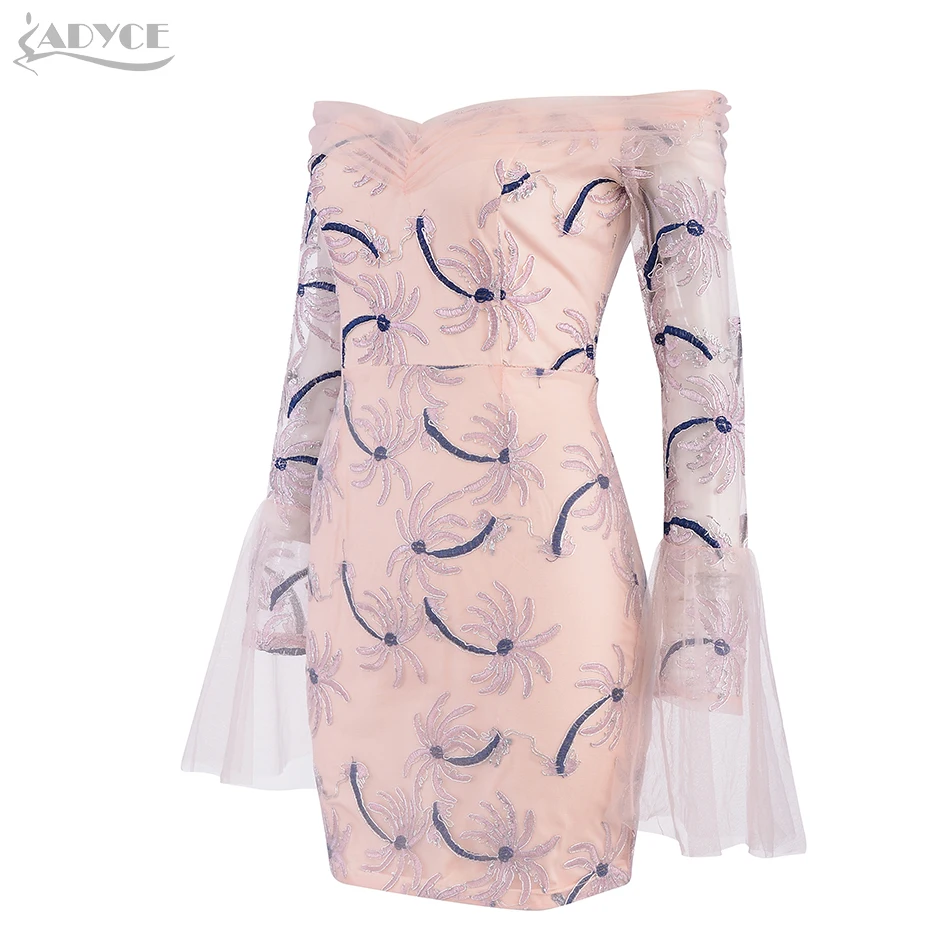 Женское вечернее платье ADYCE розового цвета кружевное облегающее с вырезом