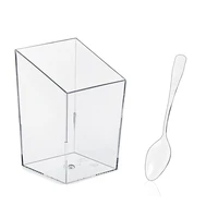 luda 24pcs disposable plastic 85ml transparent bevel square dessert cup with spoon cake snack ice cream salad bowl party cup