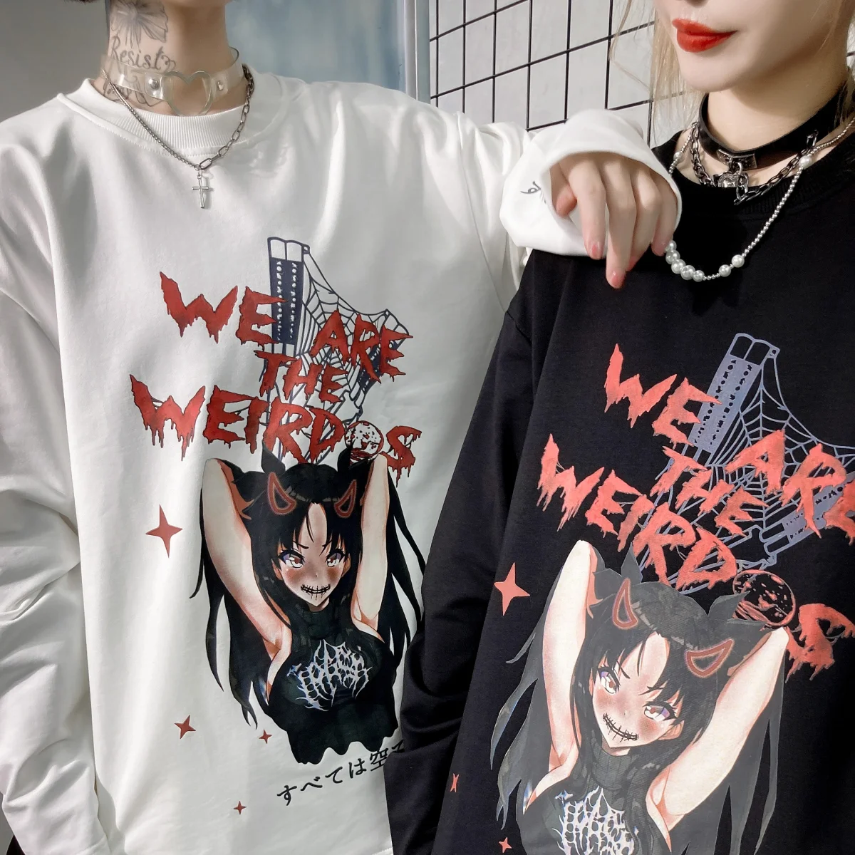 

Anime Print Tee Autumn Gothic Punk Cartoon Loose Women T-Shirt Long Sleeve Oversize Streetwear Top 100% Cotton Original Harajuku