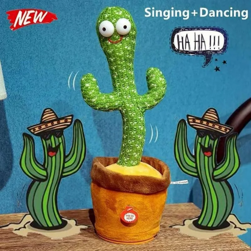 Juguete de Cactus para bailar, canto el&eacute;ctrico, 120 canciones, grabaci&oacute;n luminosa de Cactus para aprender a hablar, peluche giratorio-0