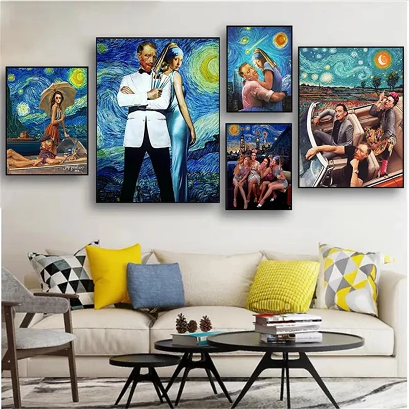 

Funny Art Abstract Van Gogh and Friends Posters and Prints Canvas Paintings Wall Art Pictures for Living Room Decor No Frame