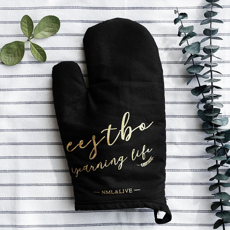 

Cotton Linen Oven Glove Fashion Heat Proof Mitten Kitchen Cooking Microwave Oven Mitt Thickening Insulated Non-slip Glove