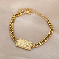 vintage sun bracelets for women men stainless steel punk curb cuban link chain lightning square geometry bracelet jewelry gift