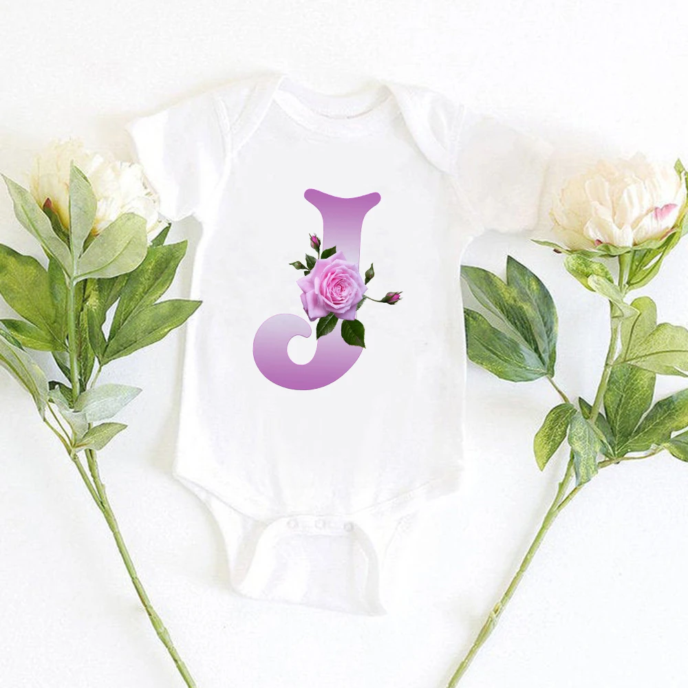 

Japanese-style Harajuku Baby Rompers 26 Letter Rose Print Newborn Clothes Aesthetic Streetwear Infant Short Sleeve Jumpsuit