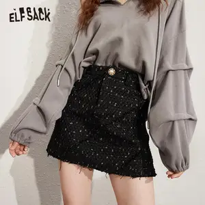Мини-юбка ELFSACK женская из твида с контрастными блестками, Повседневная шикарная на пуговицах с высокой талией, Корейская пикантная повседневная одежда на осень 2020