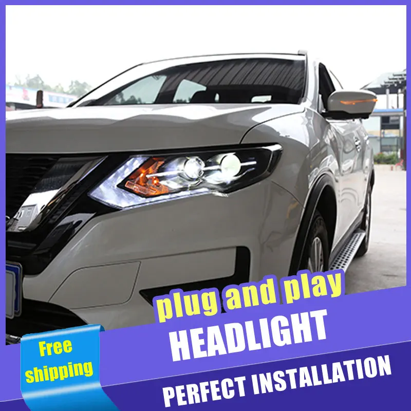 

2PCS Car Style LED headlights for Nissan X-Trail 17-19 for X-Trail head lamp LED DRL Lens Double Beam H7 HID Xenon bi xenon lens